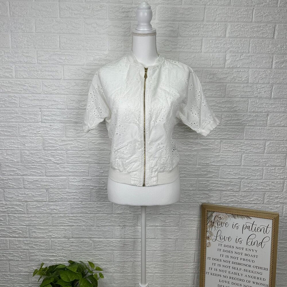 Women's S Boston Proper full zip blouse short sleeve